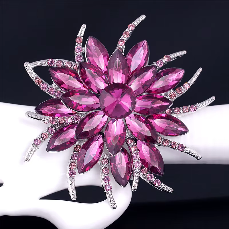 Grande broche en cristal de pierres précieuses brillantes pour femmes, broche vintage pour fête de m