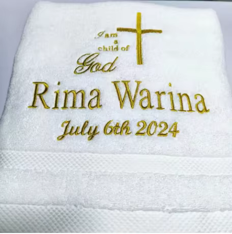 Serviette de bain de baptême brodée avec LOGO personnalisé, 70x140cm, pour bébé, nom blanc, Date, ai