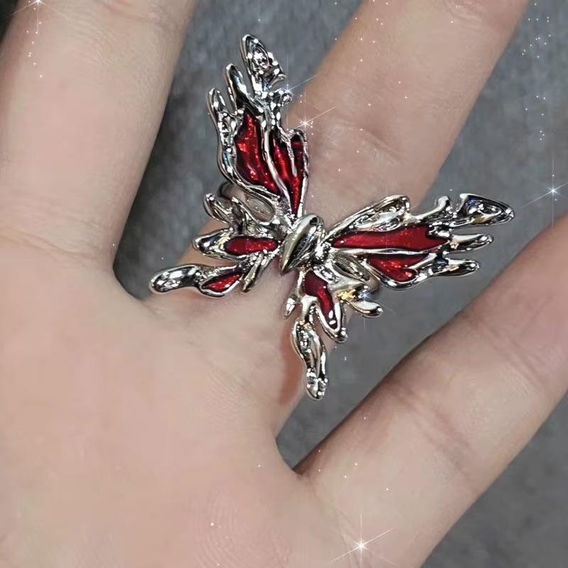 Bagues ouvertes Vintage en émail rouge pour femmes et hommes, Punk Hip Hop, Texture de lave irréguli