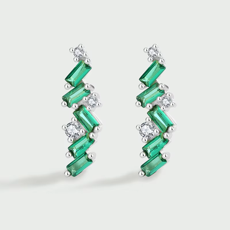 Boucles d'oreilles à clous en argent regardé pour femme, émeraude délicate, bijoux originaux, diaman
