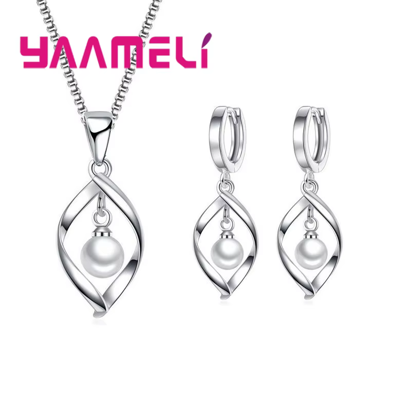 Ensemble de bijoux en argent Sterling 925, goutte d'eau brillante, perle, pendentif en Zircon, colli