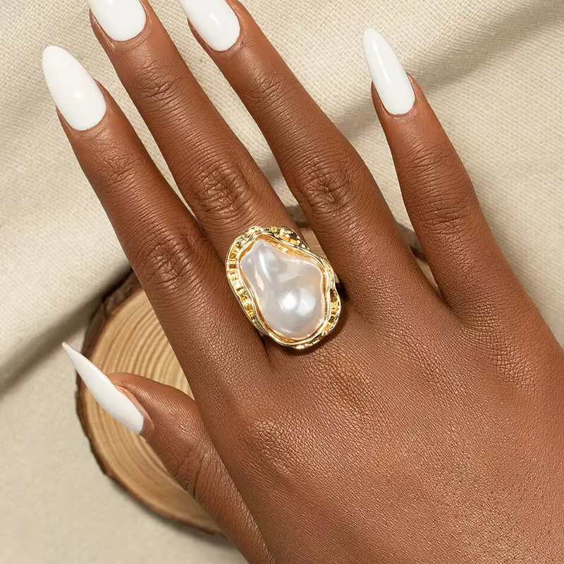 Grande bague bohème en métal et pierre noire pour hommes et femmes, breloque goutte d'huile, grande 