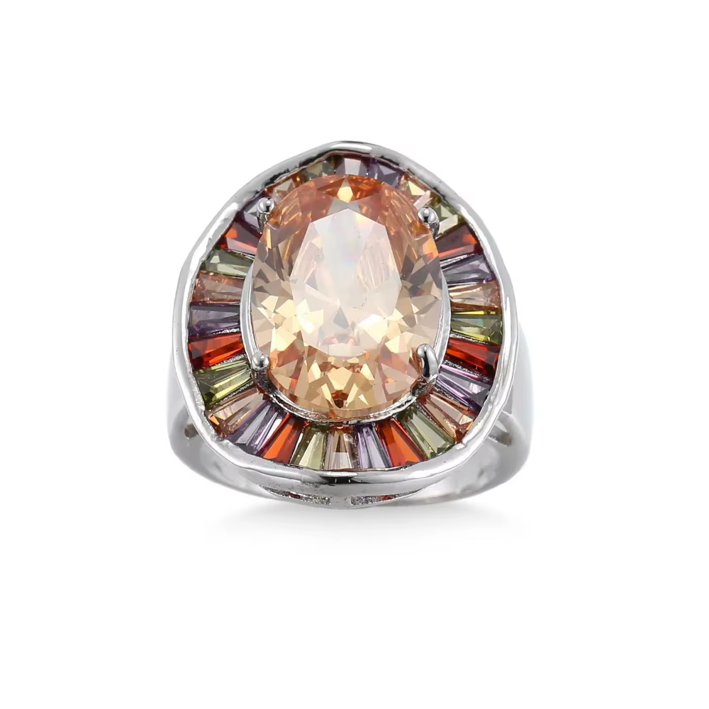 Bagues de mariée en argent Sterling 925, grand rond coloré, CZ, Champagne, Zircon cubique, bijoux po
