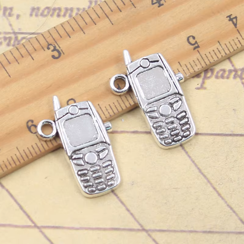 10 pièces breloques téléphone portable 24x15mm Antique couleur argent pendentifs faisant bricolage à