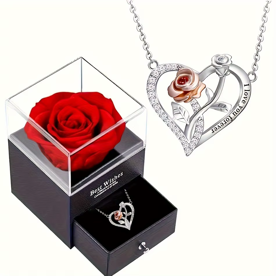 Collier je t'aime pour toujours avec Rose, coffret cadeau pour petite amie, maman, anniversaire, noë