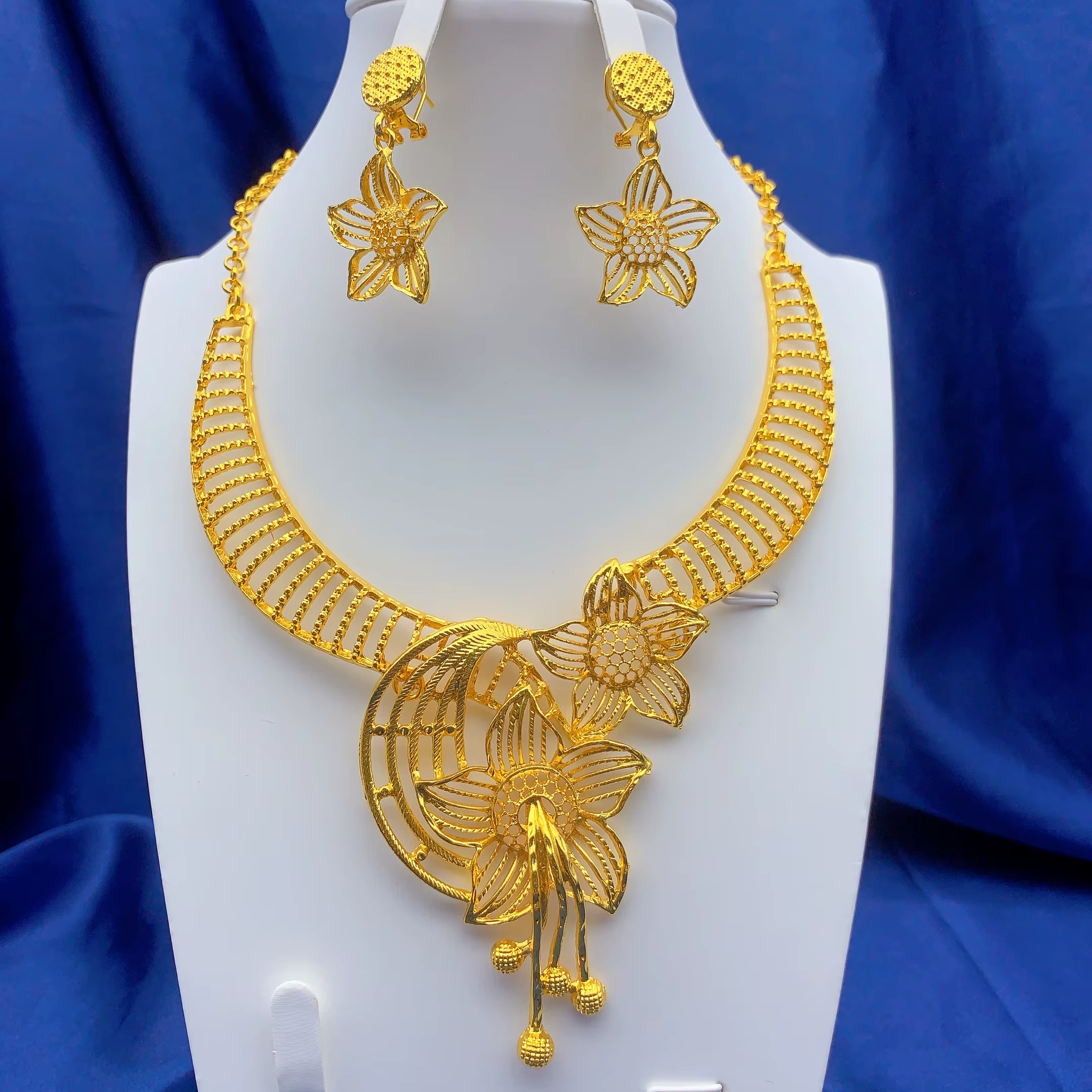 Ensemble de bijoux pour femmes, collier et boucles d'oreilles, couleur or 24K, dubaï indien, africai