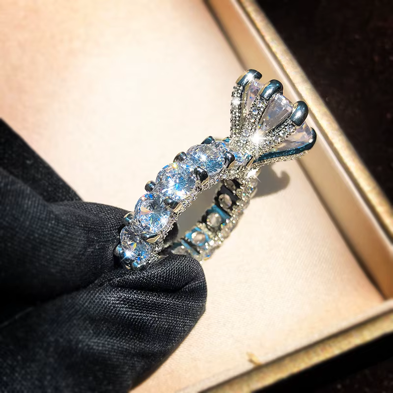 Bagues de luxe en argent avec grosse pierre de Zircon scintillante pour femmes, bijoux à la mode, ca