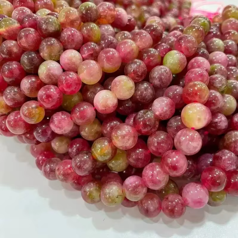 Perles en pierre naturelle de tourmaline pastèque optimisée, 6/8/10 mm, pour la fabrication de bijou