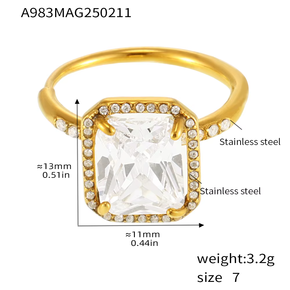 Bague carrée brillante en Zircon pour femmes, plaqué or 18 carats, en acier inoxydable, anneaux régl