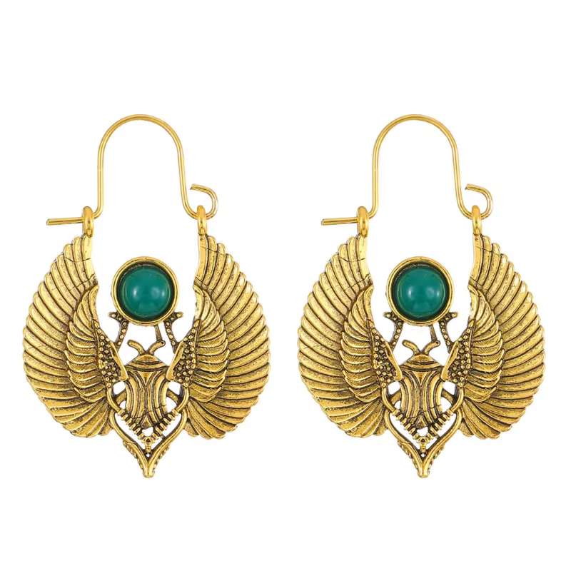 Grandes boucles d'oreilles scarabée d'inspiration égyptienne Vintage, or/argent, pour femmes F19D