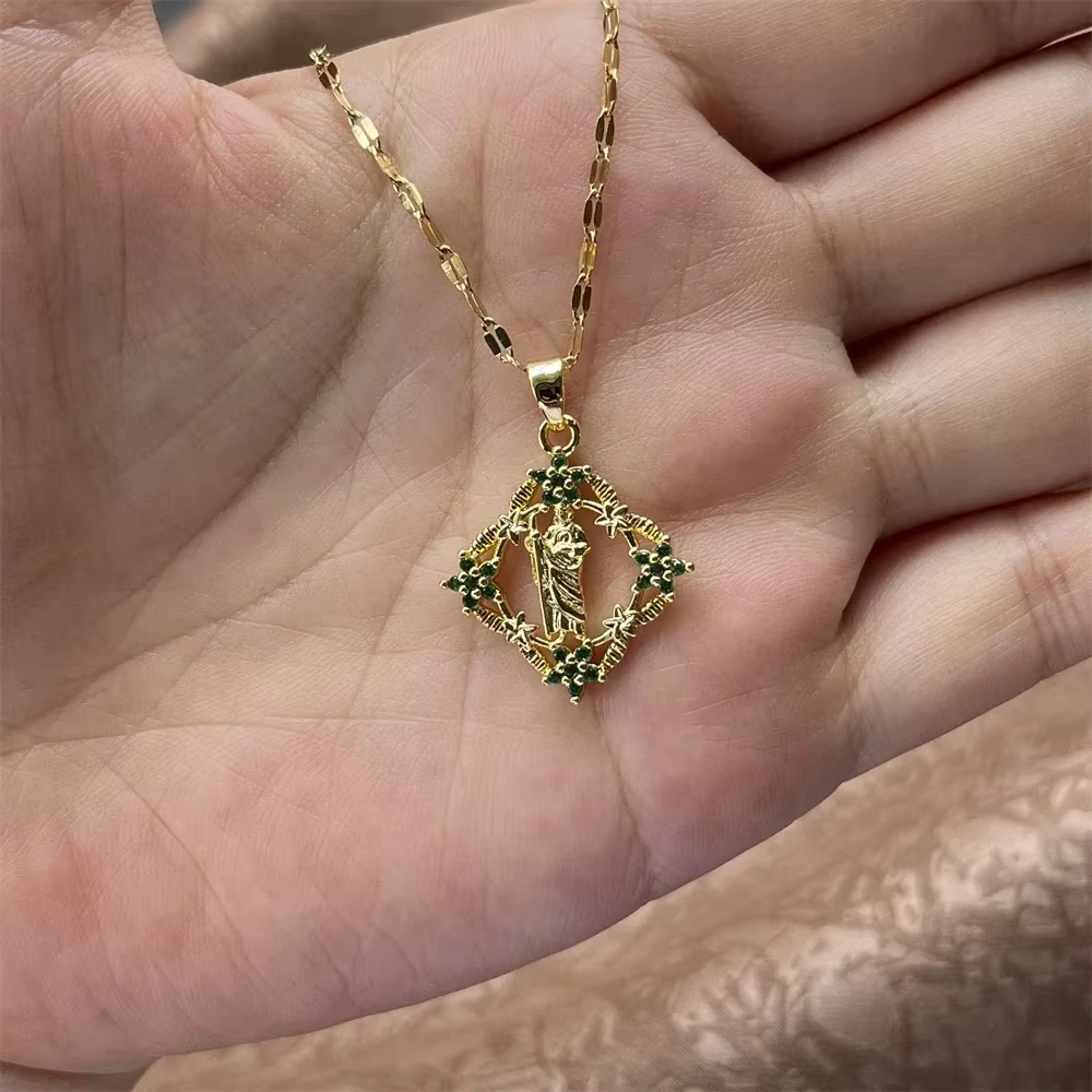 Collier Saint-Mort en Acier Inoxydable, Pendentif en Cuivre, Ras du Cou en Clip Plaqué Or, Bijoux Ch