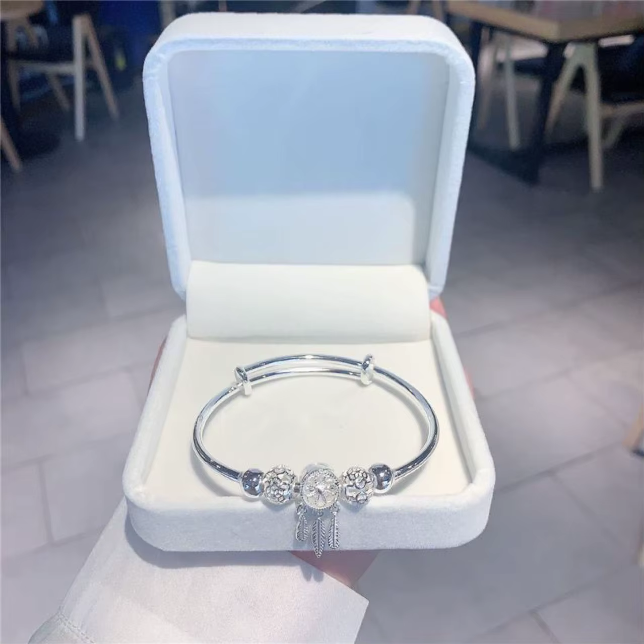 Couleur argent capteur de rêves gland plume chanceux perle Bracelet Bracelet pour les femmes mode Or