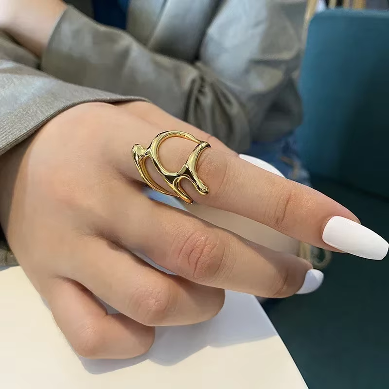 Bague Irrégulière Ajustable pour Homme et Femme, Bijoux Y2K, Punk Géométrique, Branches Creuses, Ouv