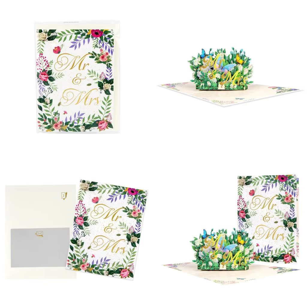 G6KF Popup papillon fleurs carte Saint-Valentin Bénédiction bénédiction Carte voeux faite avec cadea