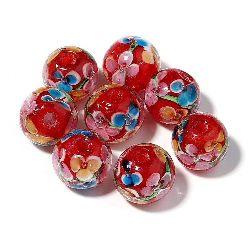 Perles de chalumeau faites à la main avec motif Floral, perle de verre émaillé pour la fabrication d