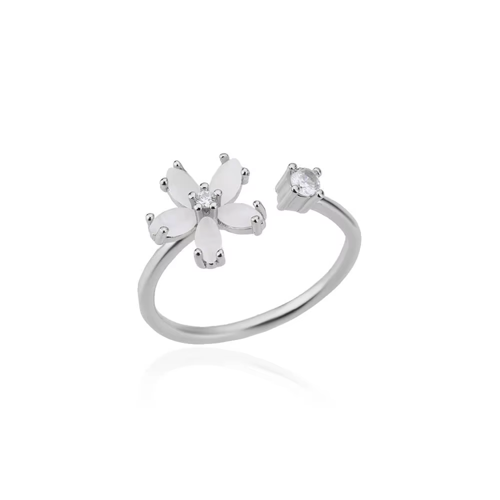 Bagues à fleurs opale pour femmes, zircone cubique, ouverture en acier inoxydable, bijoux esthétique