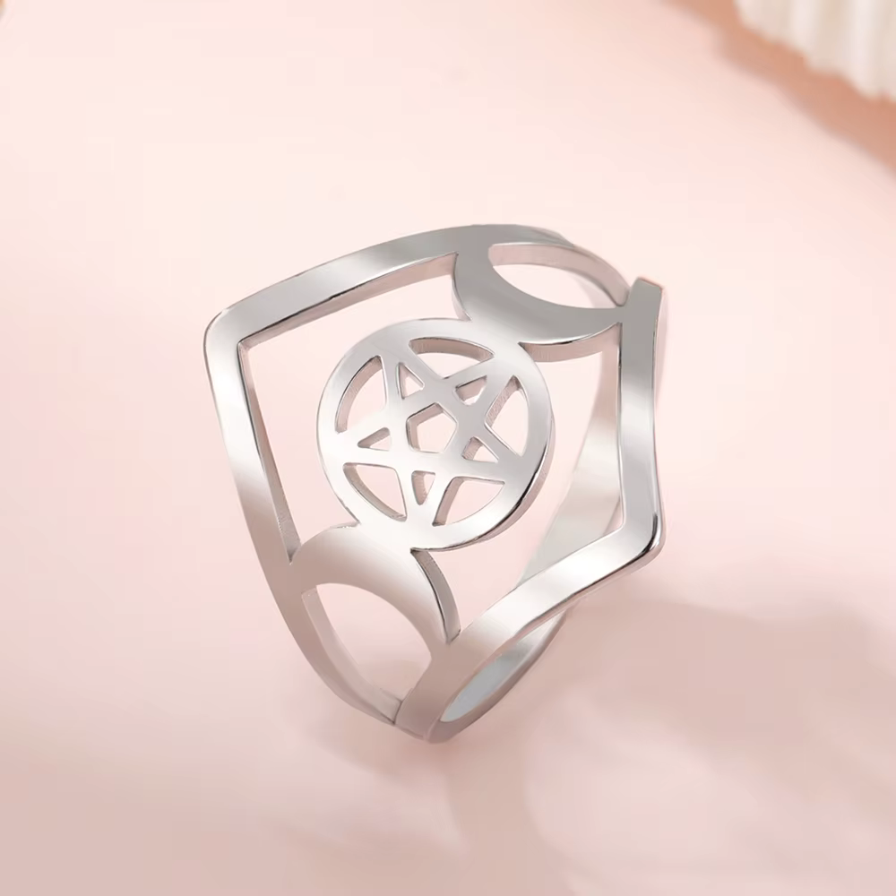 Dawapara – bague de déesse Triple lune, mythologie grecque ancienne, pentagramme Wicca, amulette de 