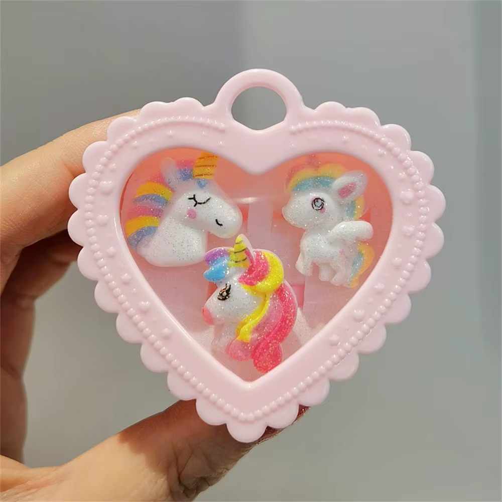 Ensemble de 3 bagues en acrylique pour petite fille, licorne de dessin animé, meilleur cadeau pour l