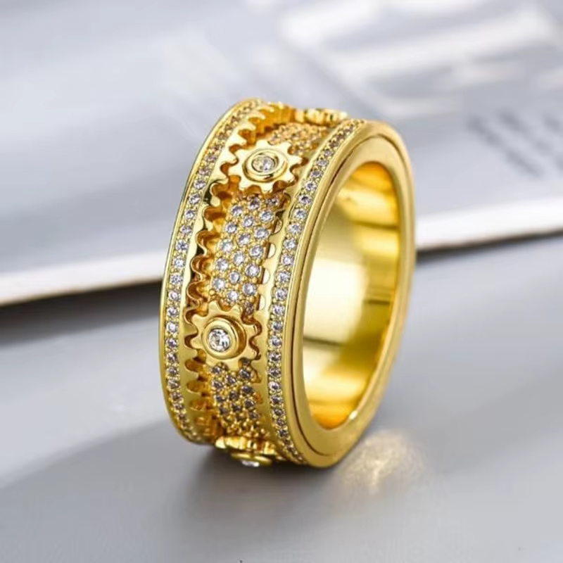 Bague en argent S925, nouvelle, entièrement sertie de diamants, engrenage rotatif, bijoux de mode, c