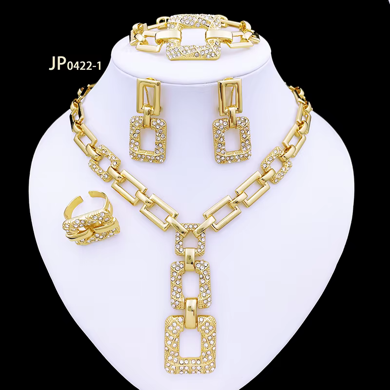Ensembles de bijoux plaqués or 18 carats pour femmes, collier de luxe, boucles d'oreilles, bracelet 