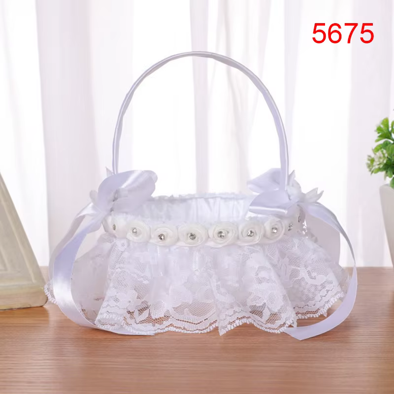 Panier de fleurs de mariage en dentelle blanche pour demoiselle d'honneur, panier de fleurs pour fil
