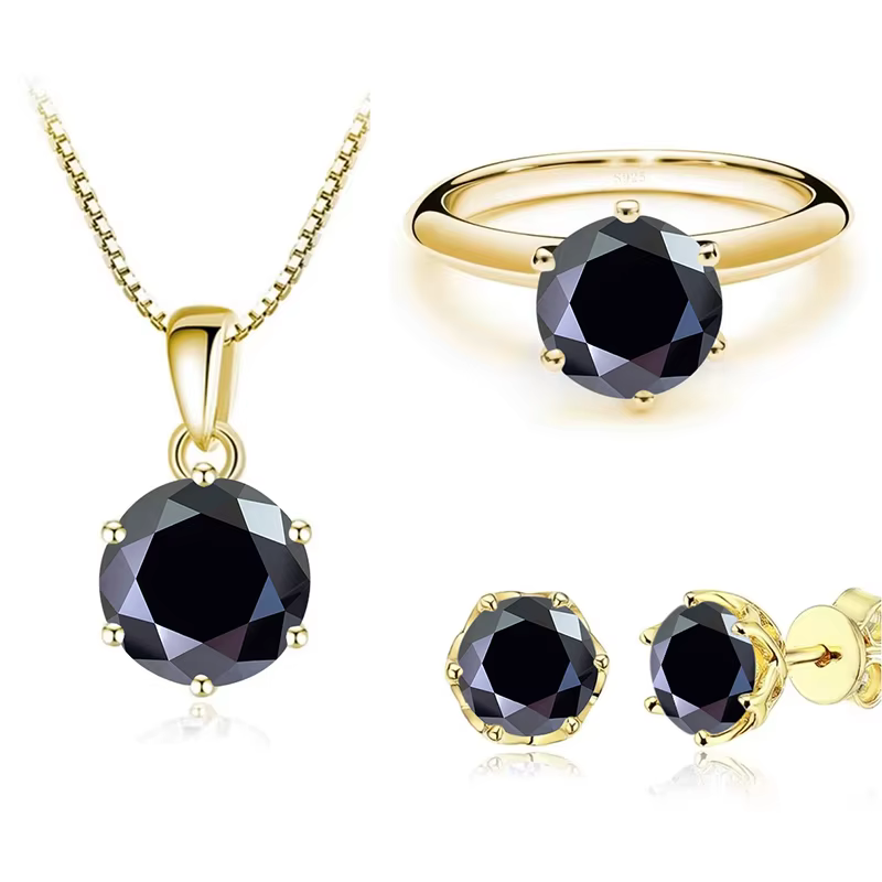 JoyceJelly 1 Carat Moissanite ensemble de bijoux pour femmes Sterling S925 argent plaqué or collier 