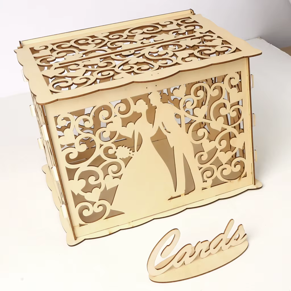 Boîte à cartes de mariage en bois, bricolage, caissons d'argent pour Couple avec serrure, motif Flor