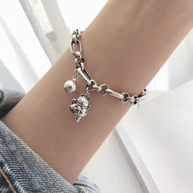 Bracelet en argent Sterling plaqué thaïlandais pour femmes, Vintage, géométrique, cœur, amour, porte