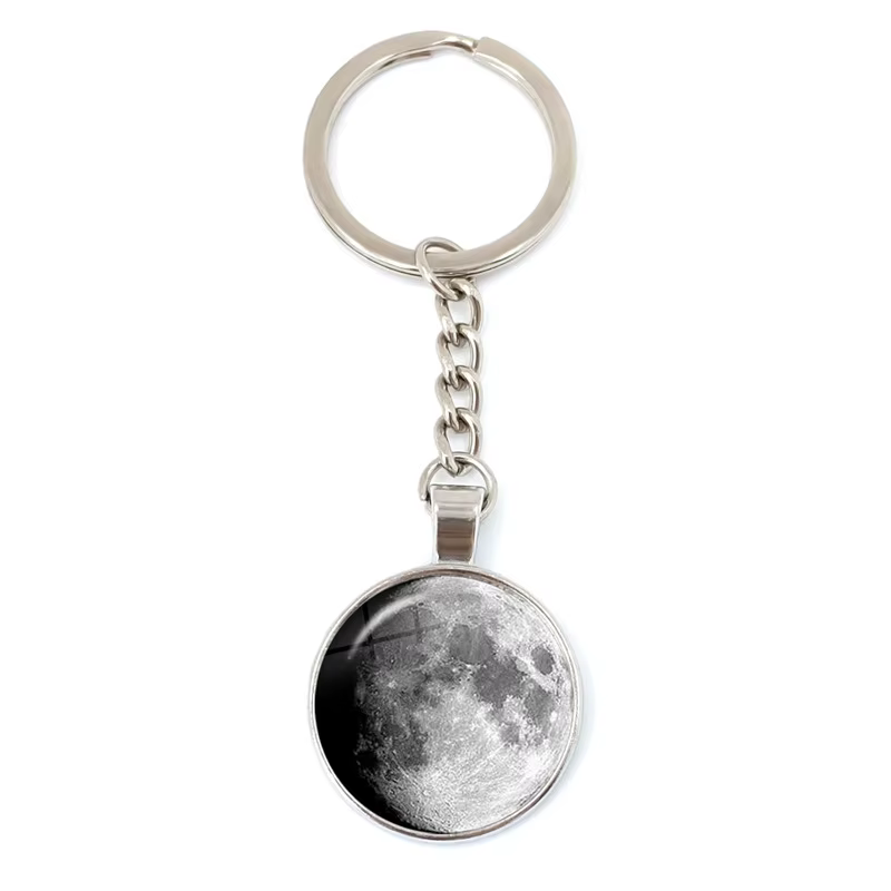 Porte-clés pendentif phase de la lune pour les amateurs d'astronomie, cabochon en verre, éclipse lun