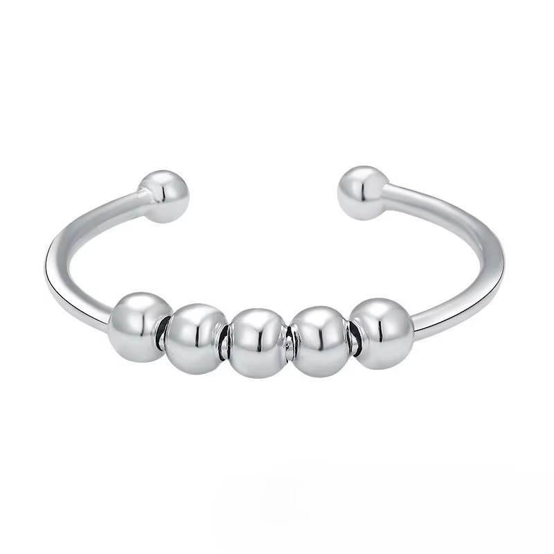 Bague réglable en perles anti-anxiété en argent sterling Trumium 925