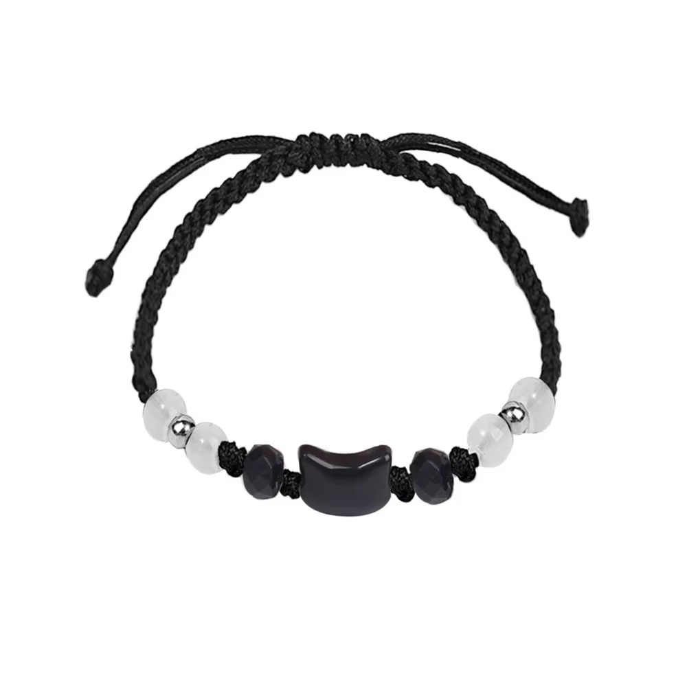Bracelets en obsidienne en pierre de lune naturelle, 2 pièces, minimaliste, fait à la main, mignon c