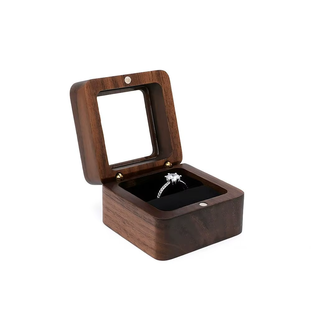 Boîte à cadeaux de fiançailles en bois, présentoir de bagues d'amoureux, boîte de rangement de bague