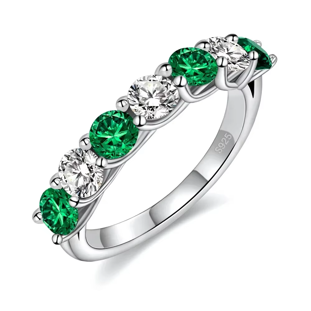 LinkerLove demi-éternité rubis bague saphir/émeraude alliance femmes S925 en argent Sterling laborat