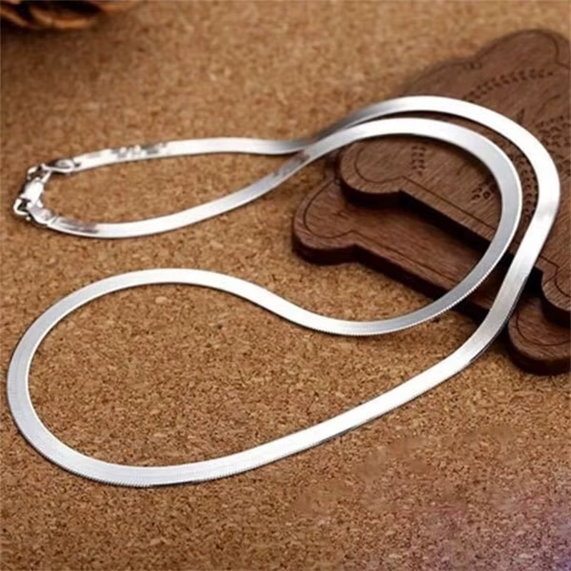 Collier chaîne couleur argent 4MM pour femmes, bijoux fins de luxe pour Couple, chaîne à lame, cadea