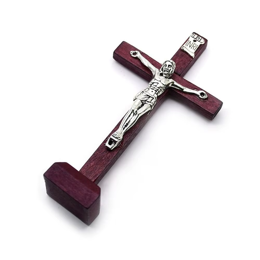 Avec support Crucifix en bois breloque religieuse prière catholique jésus croix catholique en bois V