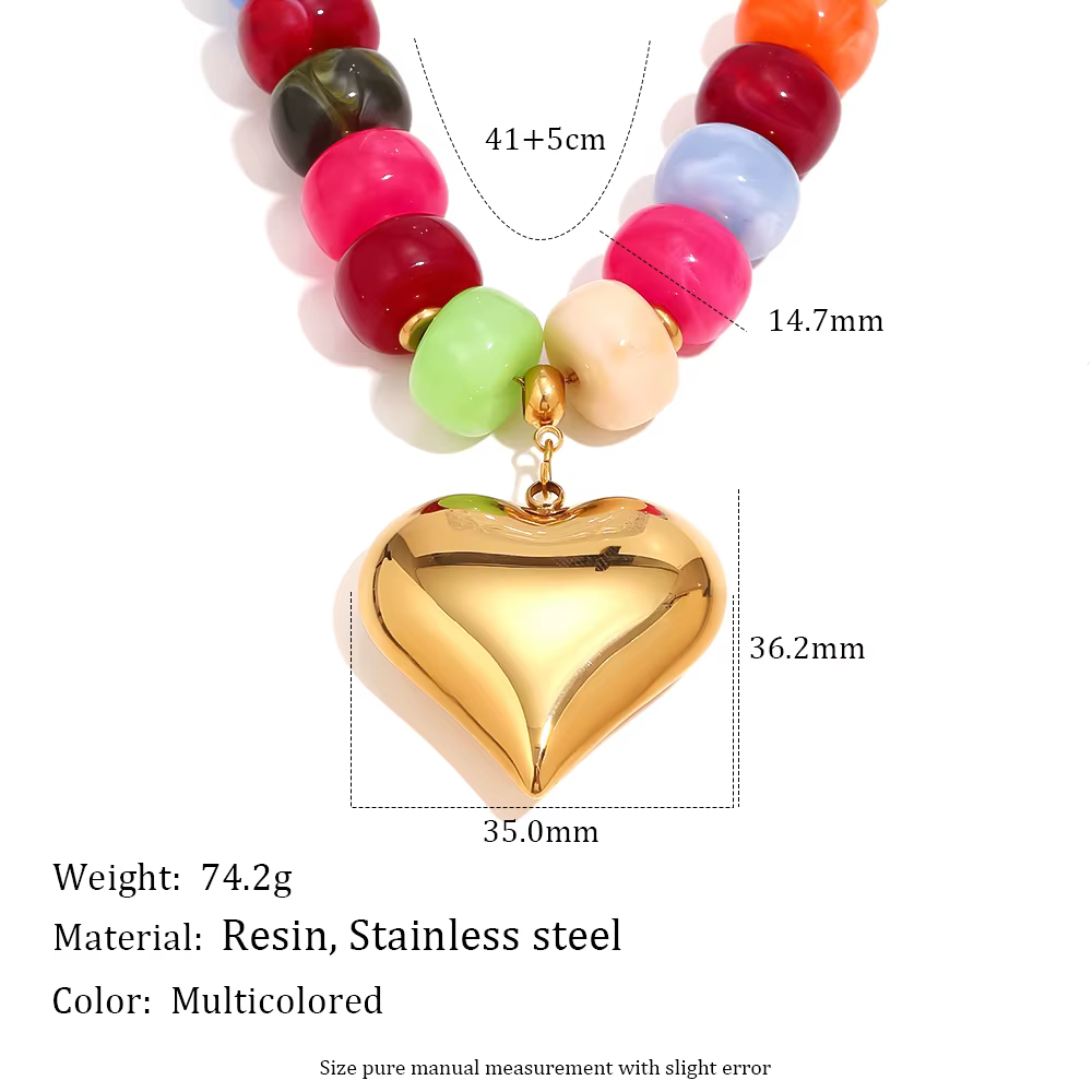 Collier pendentif cœur en résine colorée E.B.belle, collier épais en acier inoxydable étanche pour f