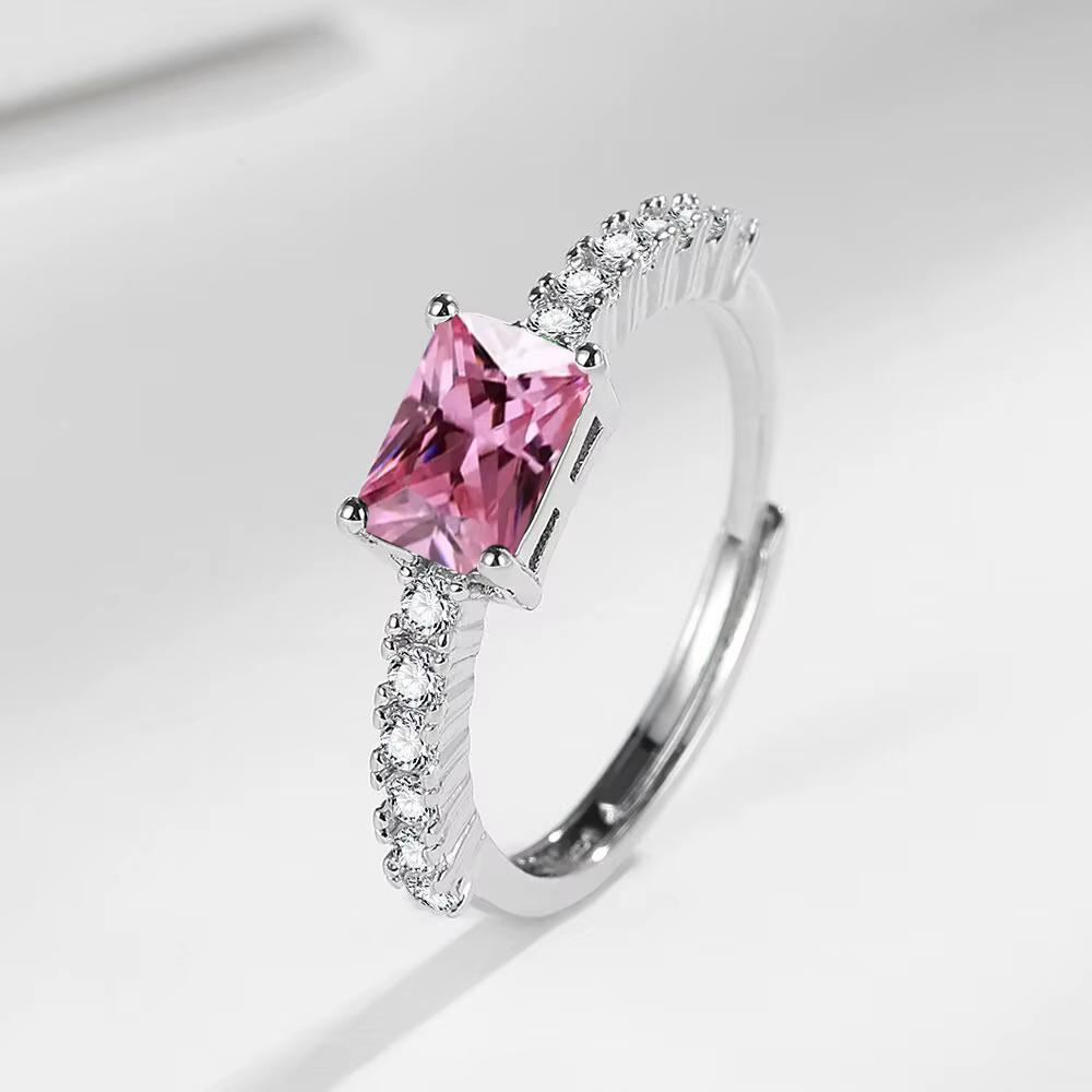 Bague élégante en argent 925 avec zircon cubique, bague ouverte réglable, pierres latérales en zirco