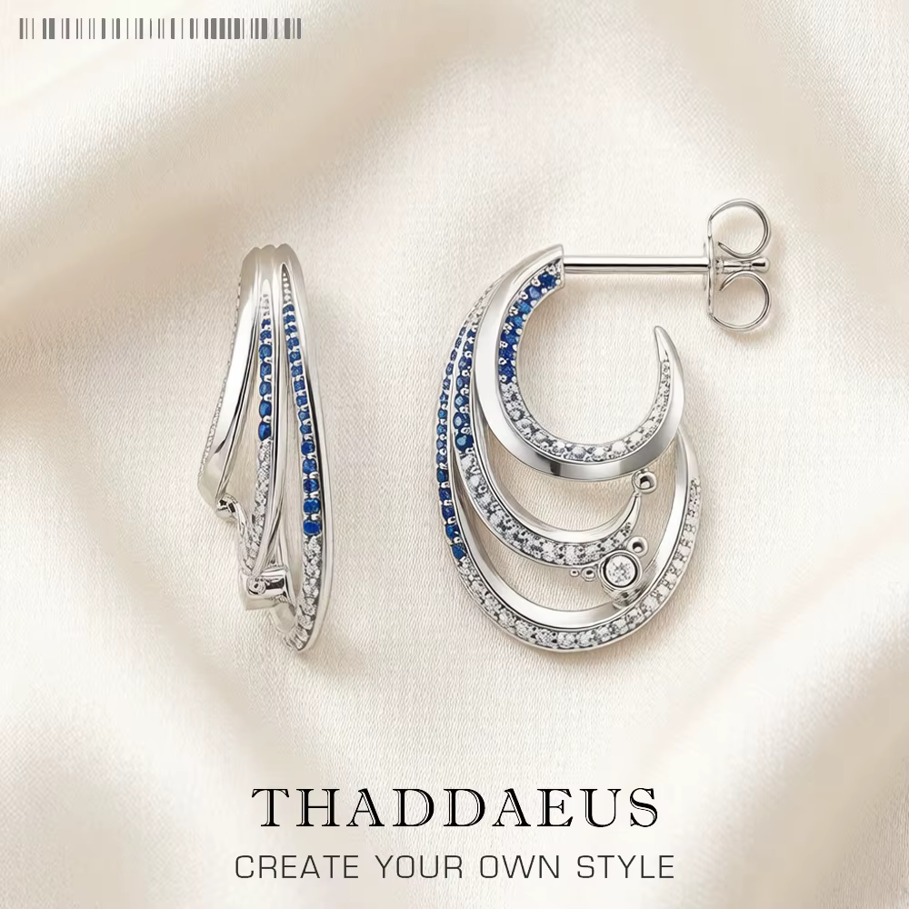 Boucles d'oreilles créoles ondulées avec pierres bleues, bijoux fins de Style européen pour femmes, 