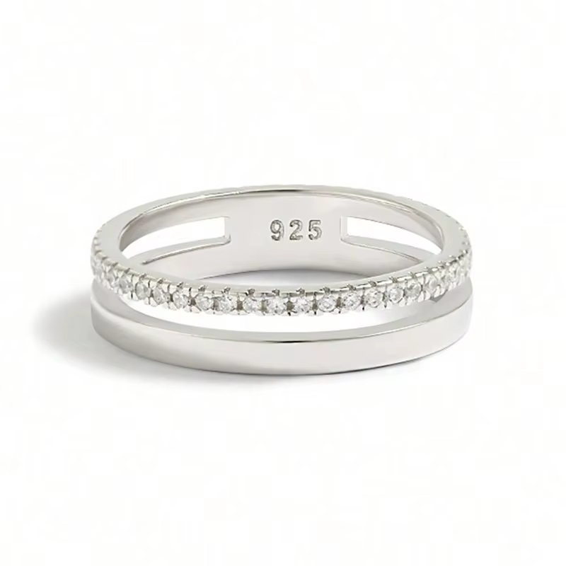 Bague ronde à double couche en diamant Moissanite véritable pour femmes, en argent Sterling 925, bij