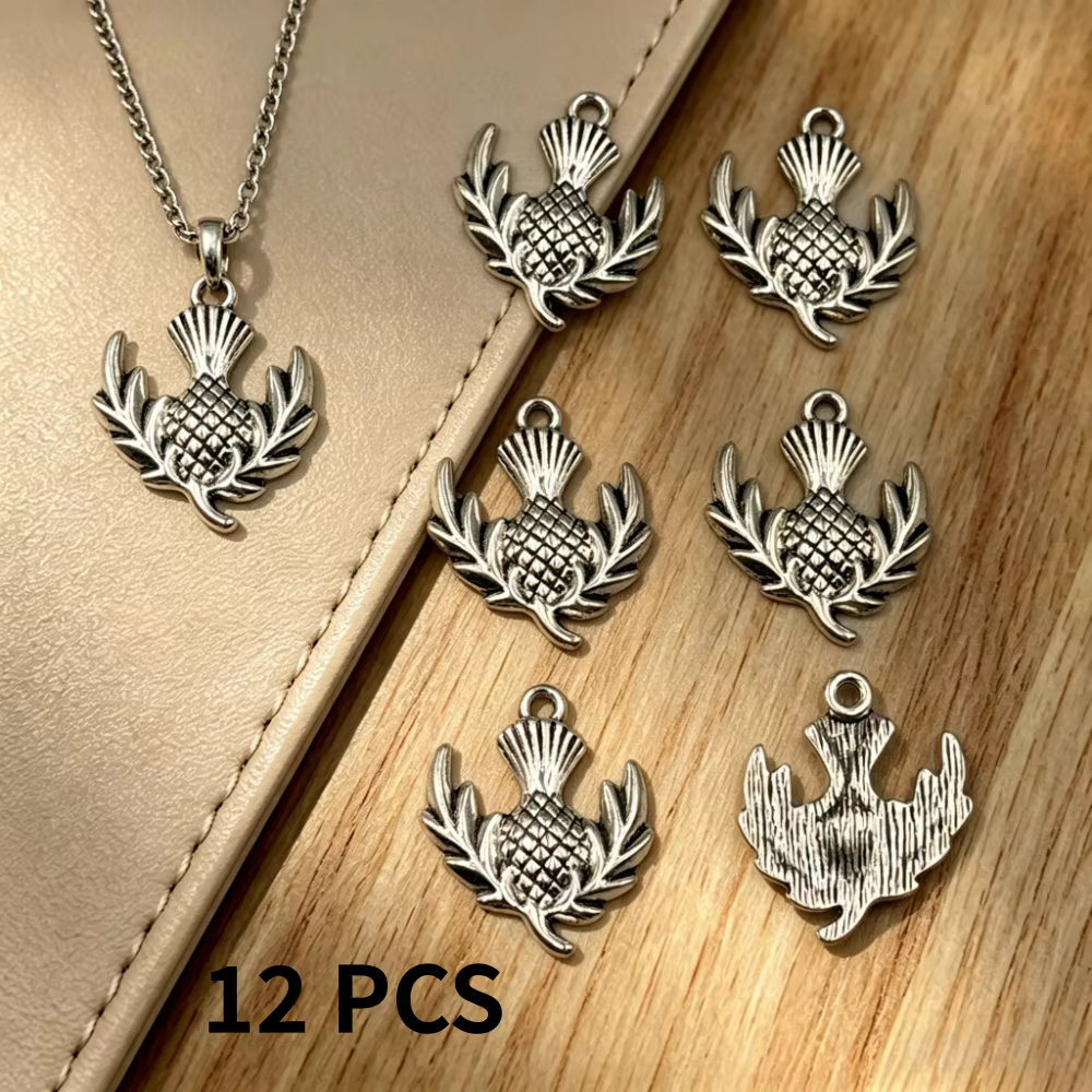 12 Breloques Pendentifs Thistle en Alliage Plaqué Argent Antique, Motif Fleur Écossaise, pour la Fab