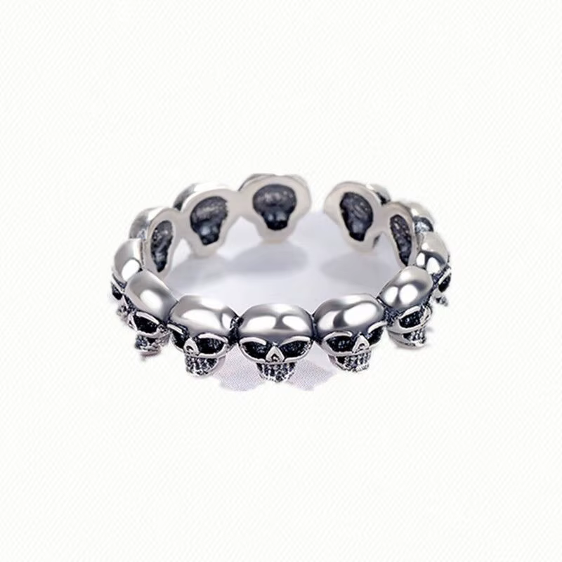 Nouvelles bagues ajustables en argent sterling 925 avec crâne pour femmes, bijoux de luxe pour les f
