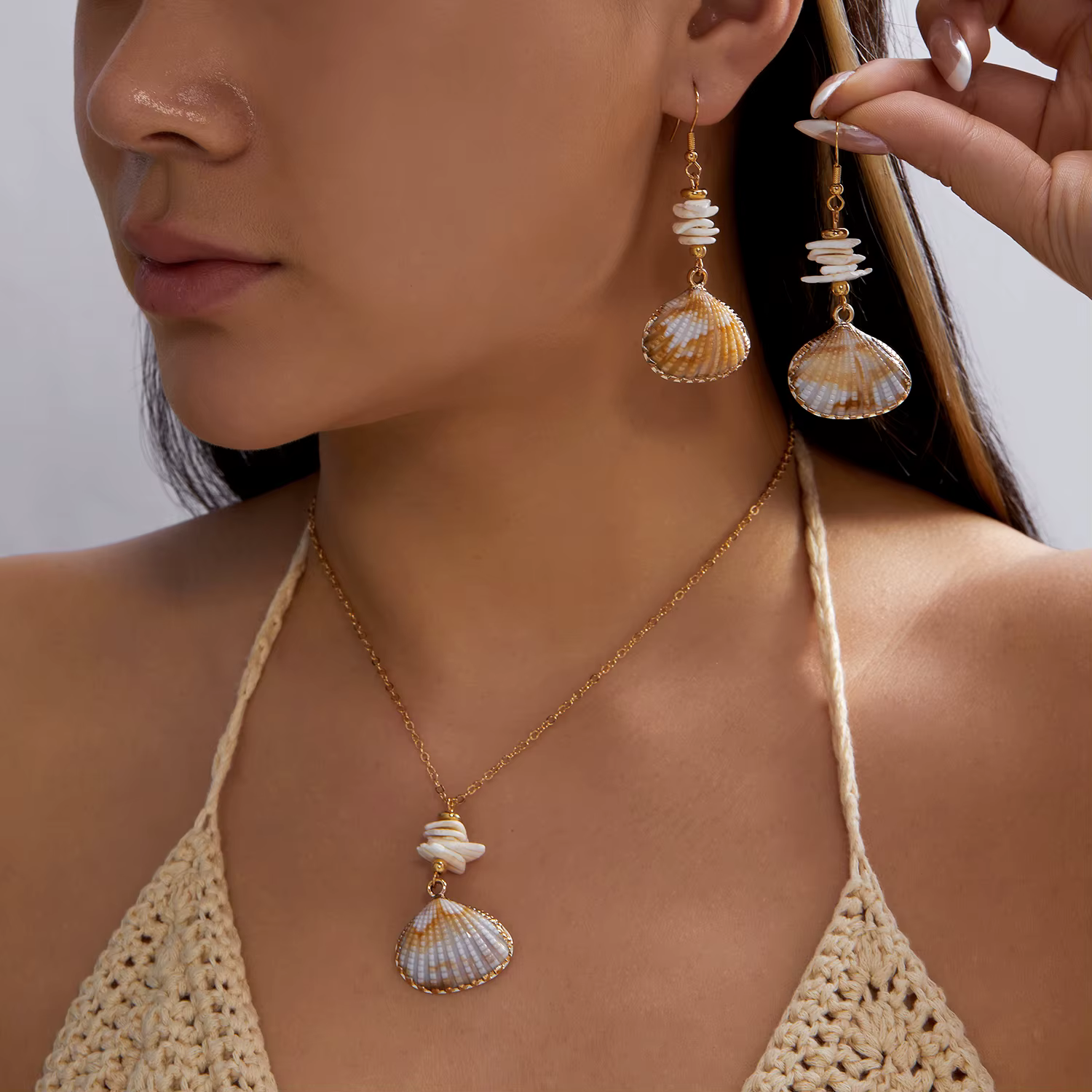 Parure de bijoux bohème thème océan pour femme, avec pendentif étoile de mer, coquillage et perles d