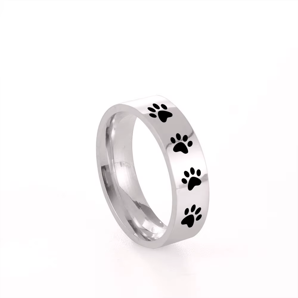 Unift mignon chien chat patte empreinte anneaux pour femmes hommes en acier inoxydable bague bijoux 