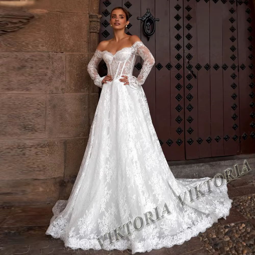 VIKTORIA Vintage dentelle robes De mariée pour femme mariée a-ligne col bateau chérie fermeture écla