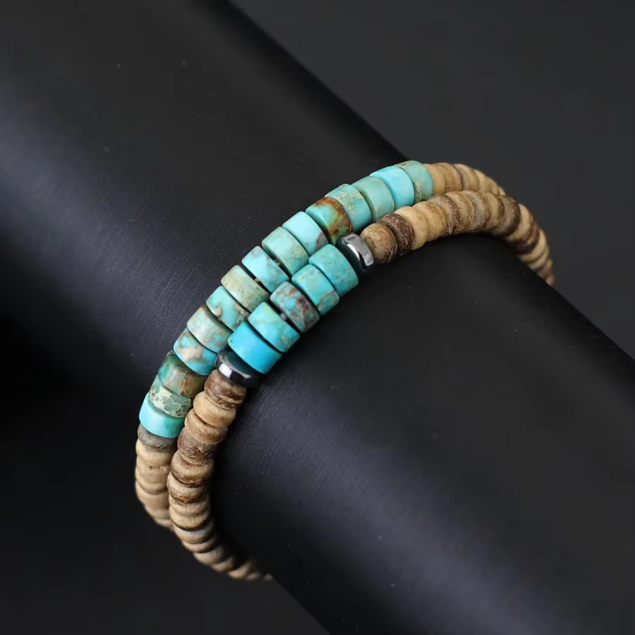 Bohême 2 pièces/ensemble Bracelet en bois hommes femmes naturel coquille de noix de coco perles empe