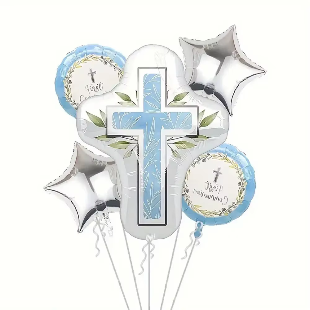 1 ensemble de ballons de baptême pour bébé, colombe de la paix, bleu rose, croix, ballons en alumini