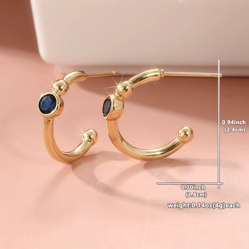 Boucles d'oreilles rondes Vintage couleur or incrustées de pierre bleue pour femmes, bijoux classiqu