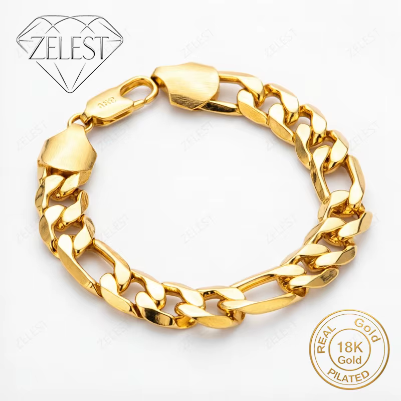 Bracelet chaîne Figaro délicat en argent sterling 925 plaqué or 18 carats, 12 mm, 8 pouces, bijoux d