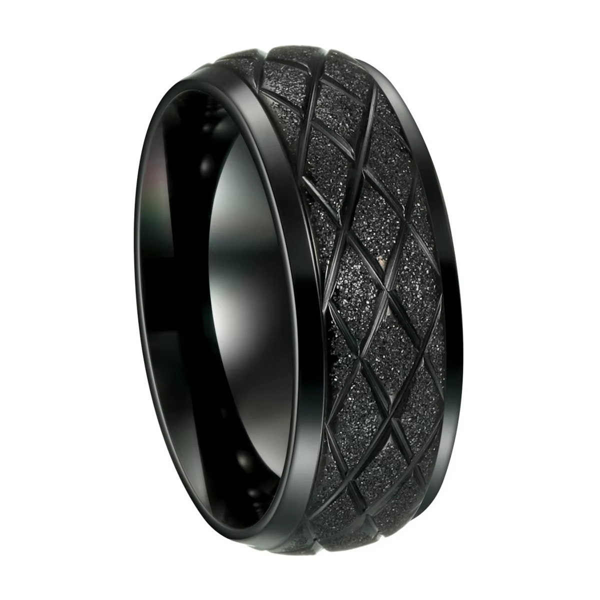 Bague pour homme, bague en acier inoxydable, bague de fiançailles dorée et argentée givrée de 8 mm, 