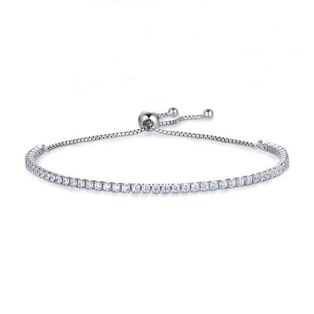 Bracelet tennis en moissanite ronde de 2 mm pour femmes, en argent sterling 925 plaqué or 18 carats,